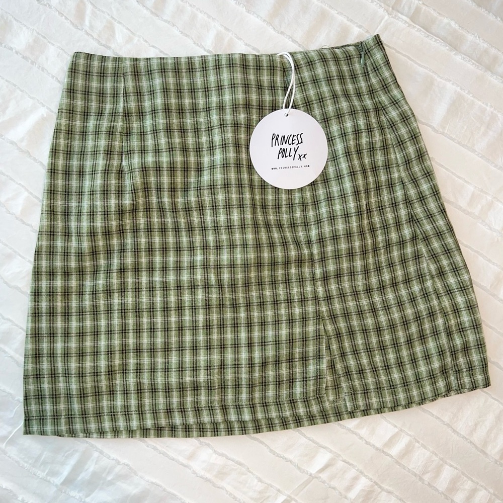 ✨ Princess Polly | Miss Sally Green Plaid Mini Skirt Size 6 | New With Tags
